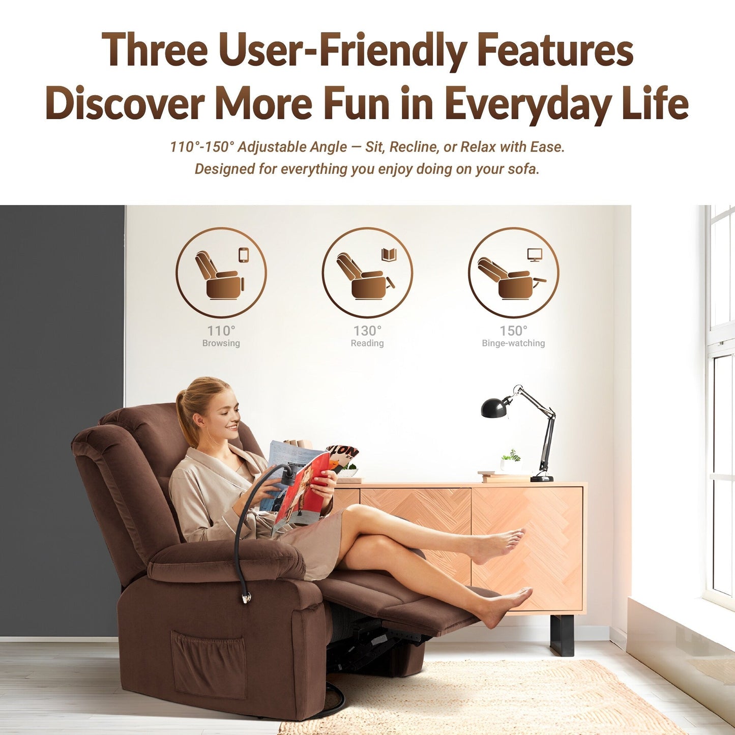 Fauteuil inclinable pivotant à bascule avec massage, chauffage et support de téléphone – Idéal pour le salon, le bureau, la chambre