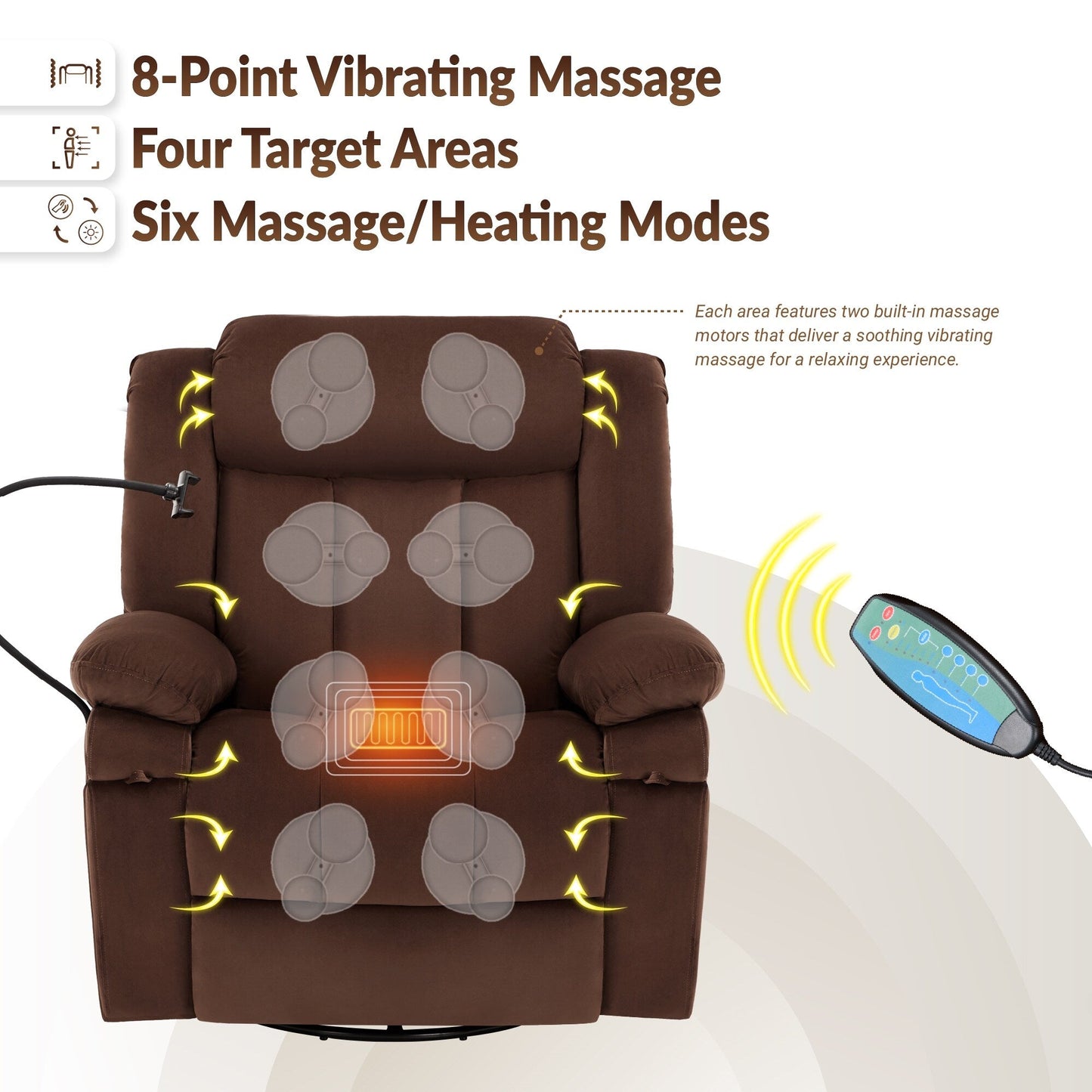 Fauteuil inclinable pivotant à bascule avec massage, chauffage et support de téléphone – Idéal pour le salon, le bureau, la chambre