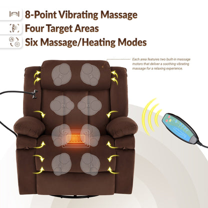 Fauteuil inclinable pivotant à bascule avec massage, chauffage et support de téléphone – Idéal pour le salon, le bureau, la chambre