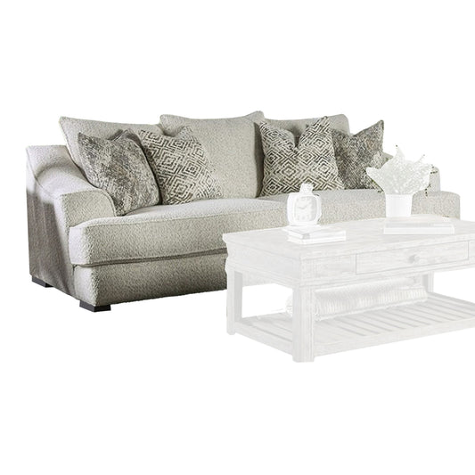 Canapé Syma, boucle ivoire, 4 coussins décoratifs, accoudoirs inclinés, 259 cm