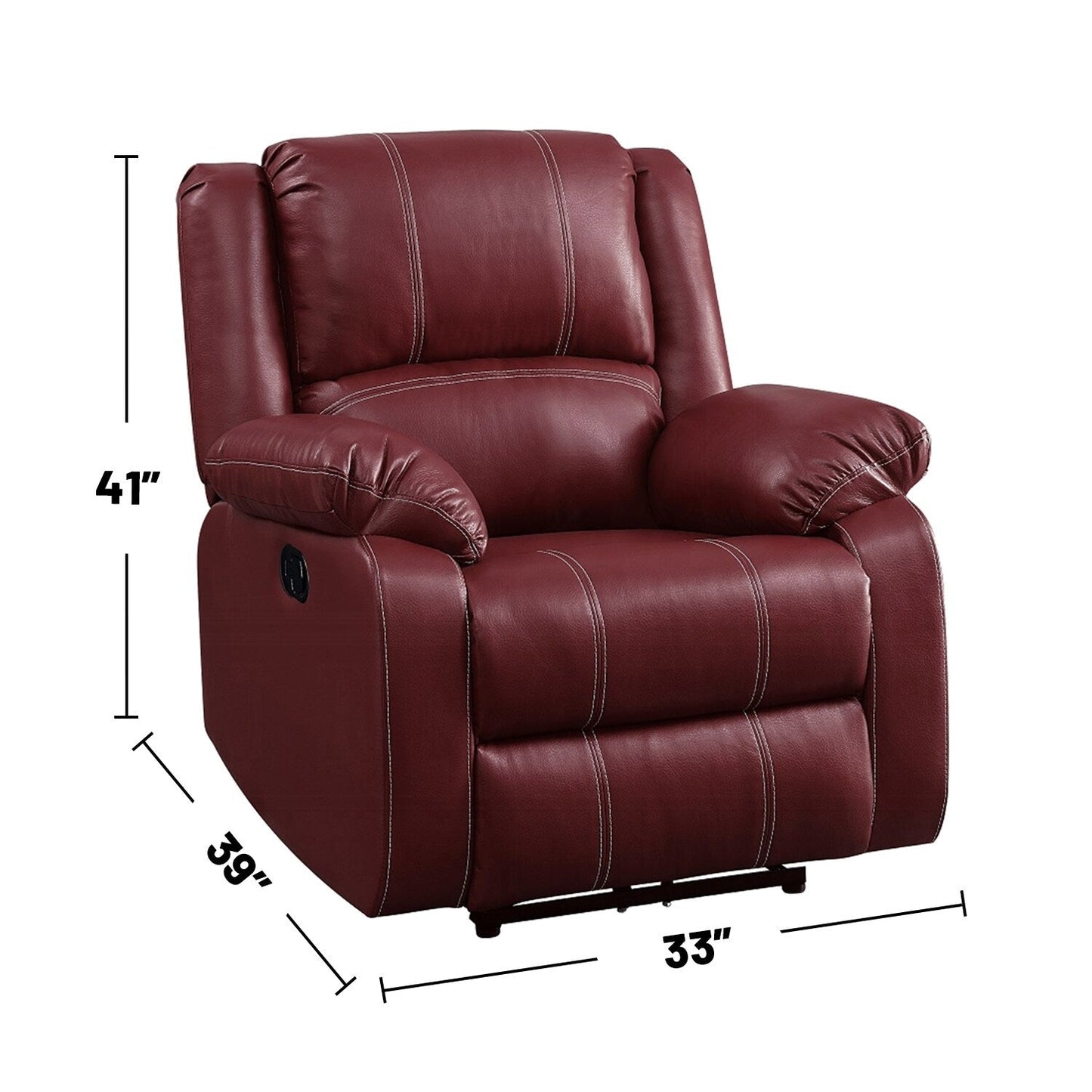 Fauteuil inclinable à bascule manuel en cuir synthétique rouge