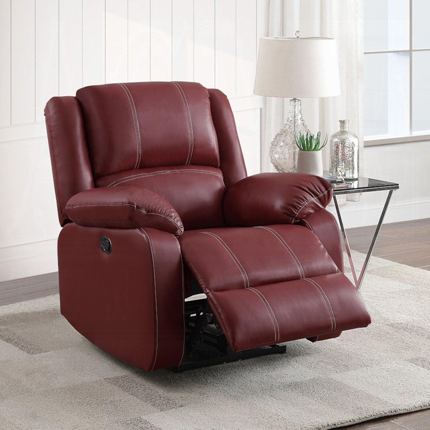 Fauteuil inclinable à bascule manuel en cuir synthétique rouge