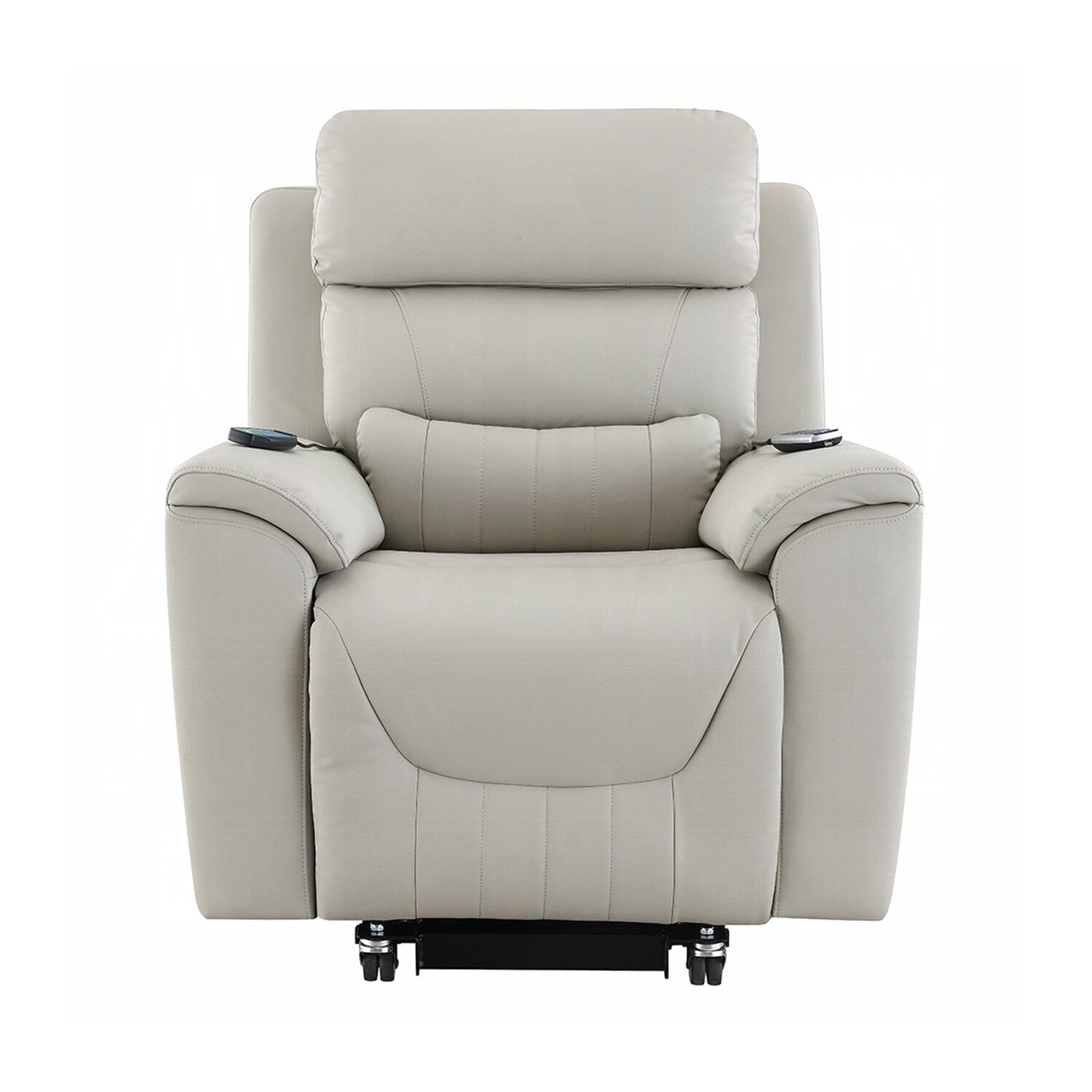 Fauteuil inclinable électrique en cuir synthétique avec chauffage et massage, gris clair