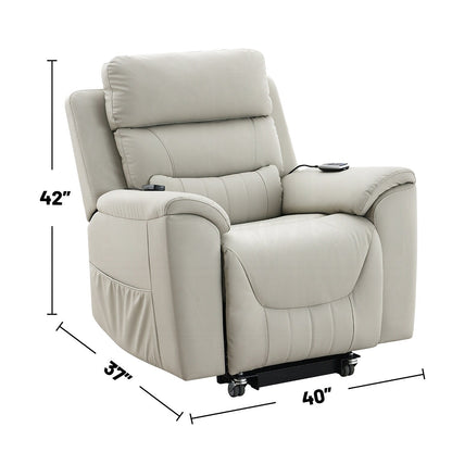Fauteuil inclinable électrique en cuir synthétique avec chauffage et massage, gris clair
