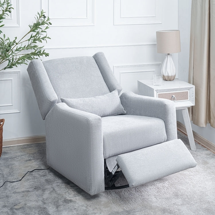 Fauteuil inclinable de luxe Tanya avec mécanisme à mouvement motorisé et planeur pivotant, fauteuil de salon rembourré et inclinable avec support lombaire
