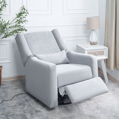 Fauteuil inclinable de luxe Tanya avec mécanisme à mouvement motorisé et planeur pivotant, fauteuil de salon rembourré et inclinable avec support lombaire