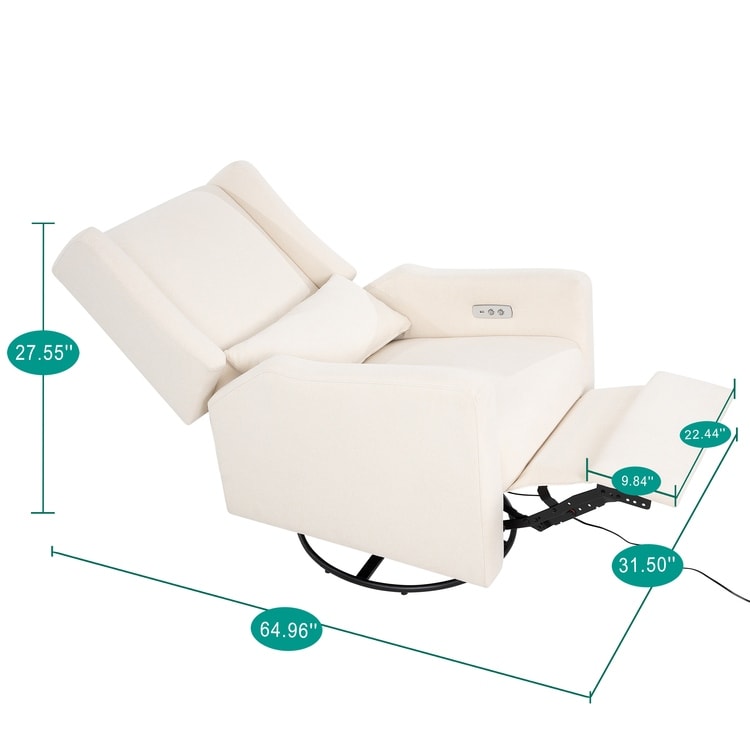 Fauteuil inclinable de luxe Tanya avec mécanisme à mouvement motorisé et planeur pivotant, fauteuil de salon rembourré et inclinable avec support lombaire
