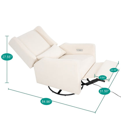Fauteuil inclinable de luxe Tanya avec mécanisme à mouvement motorisé et planeur pivotant, fauteuil de salon rembourré et inclinable avec support lombaire