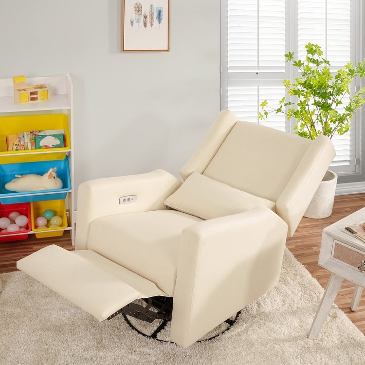 Fauteuil inclinable de luxe Tanya avec mécanisme à mouvement motorisé et planeur pivotant, fauteuil de salon rembourré et inclinable avec support lombaire