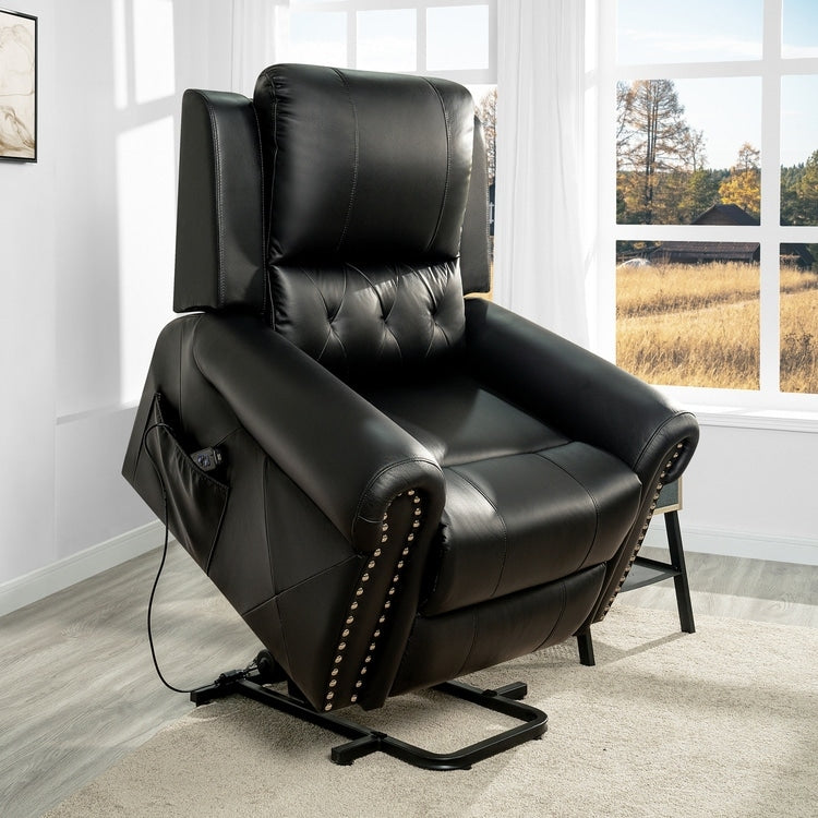 Fauteuil inclinable électrique clouté en cuir Air Premium avec repose-pieds et télécommande