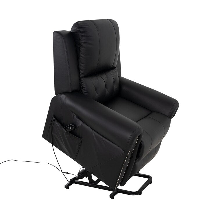 Fauteuil inclinable électrique clouté en cuir Air Premium avec repose-pieds et télécommande
