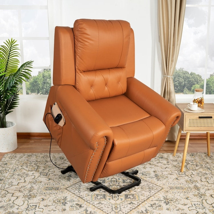 Fauteuil inclinable électrique clouté en cuir Air Premium avec repose-pieds et télécommande