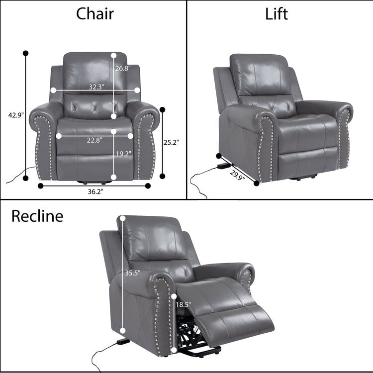 Fauteuil inclinable électrique clouté en cuir Air Premium avec repose-pieds et télécommande