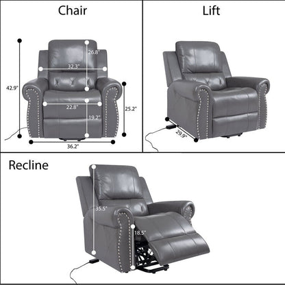 Fauteuil inclinable électrique clouté en cuir Air Premium avec repose-pieds et télécommande