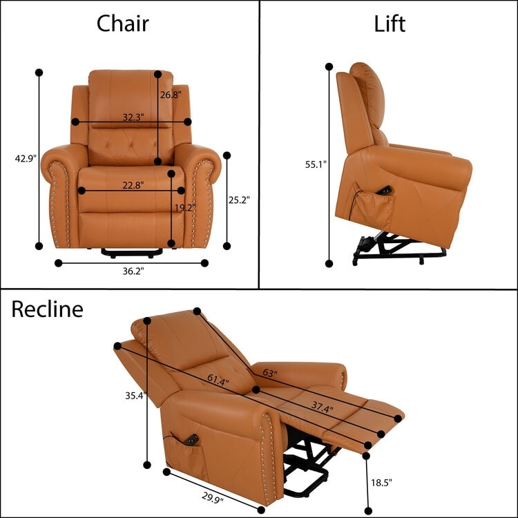Fauteuil inclinable électrique clouté en cuir Air Premium avec repose-pieds et télécommande