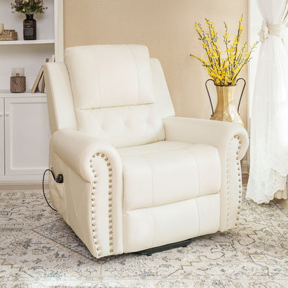 Fauteuil inclinable électrique clouté en cuir Air Premium avec repose-pieds et télécommande