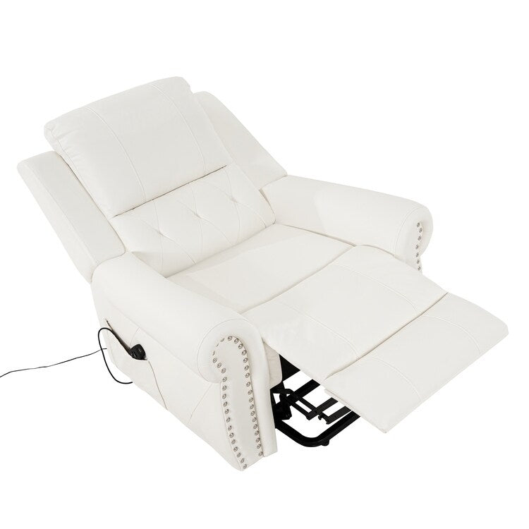 Fauteuil inclinable électrique clouté en cuir Air Premium avec repose-pieds et télécommande