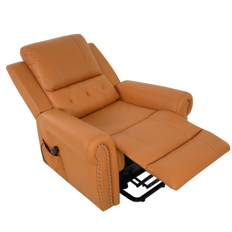 Fauteuil inclinable électrique clouté en cuir Air Premium avec repose-pieds et télécommande