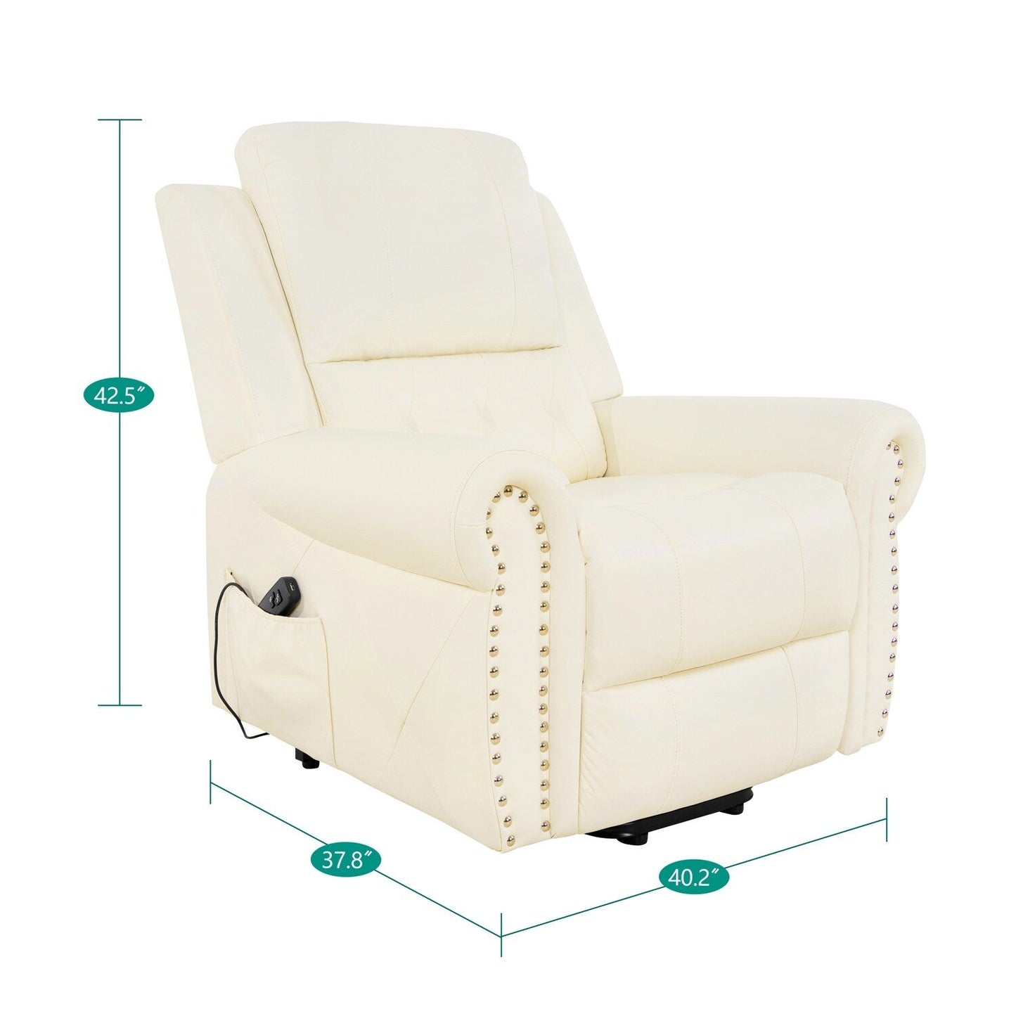 Fauteuil inclinable électrique clouté en cuir Air Premium avec repose-pieds et télécommande
