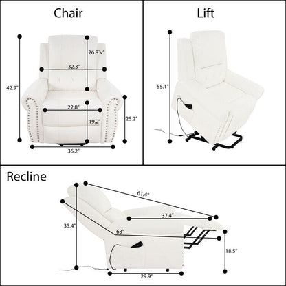 Fauteuil inclinable électrique clouté en cuir Air Premium avec repose-pieds et télécommande