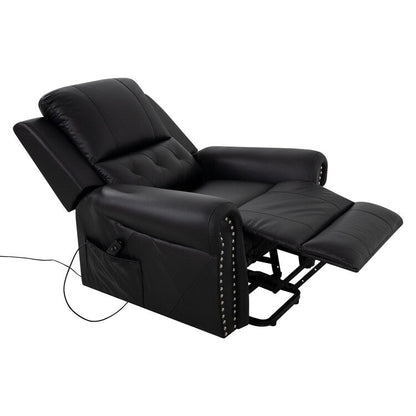 Fauteuil inclinable électrique clouté en cuir Air Premium avec repose-pieds et télécommande