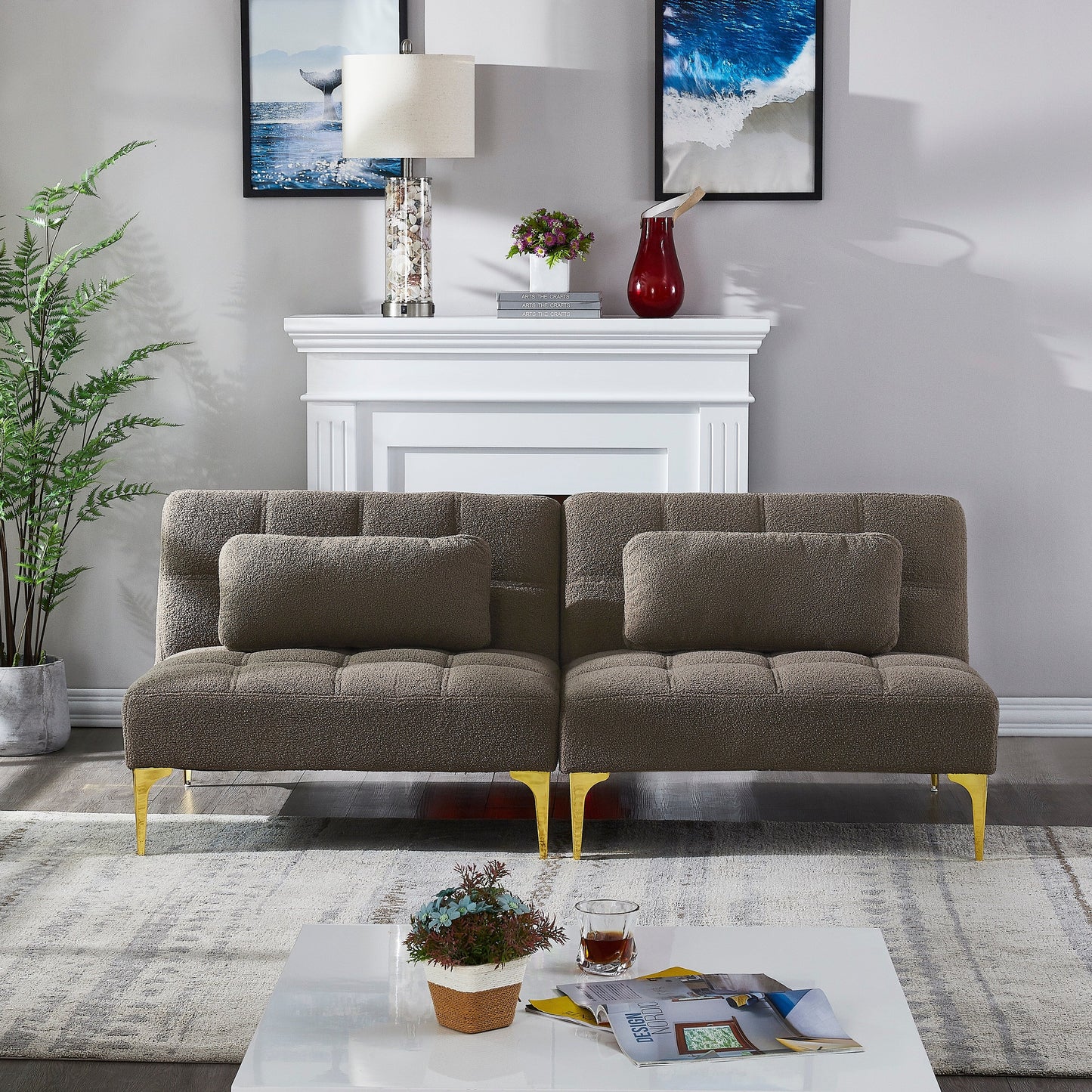 Canapé-lit modulable en chenille taupe 80,31 avec cadre en bois massif pour salon