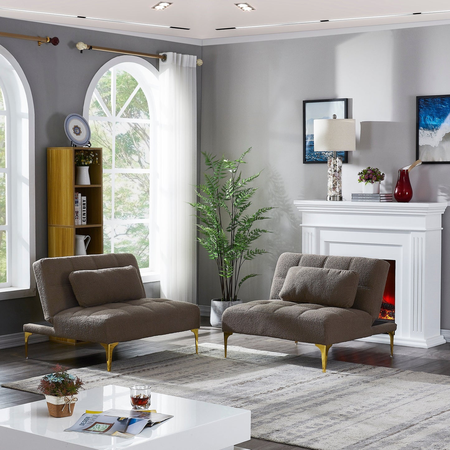 Canapé-lit modulable en chenille taupe 80,31 avec cadre en bois massif pour salon