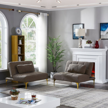 Canapé-lit modulable en chenille taupe avec cadre en bois