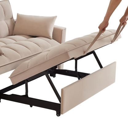 Canapé-lit gigogne multifonction 4 en 1 en velours taupe moderne de 52,5 po avec dossier et oreillers réglables