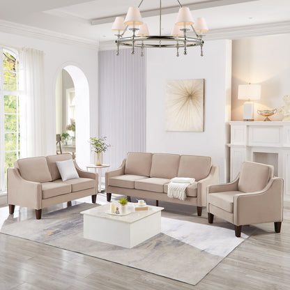 Canapé causeuse rembourré en velours taupe moderne 74 avec accoudoirs arrondis et coussins amovibles pour le salon