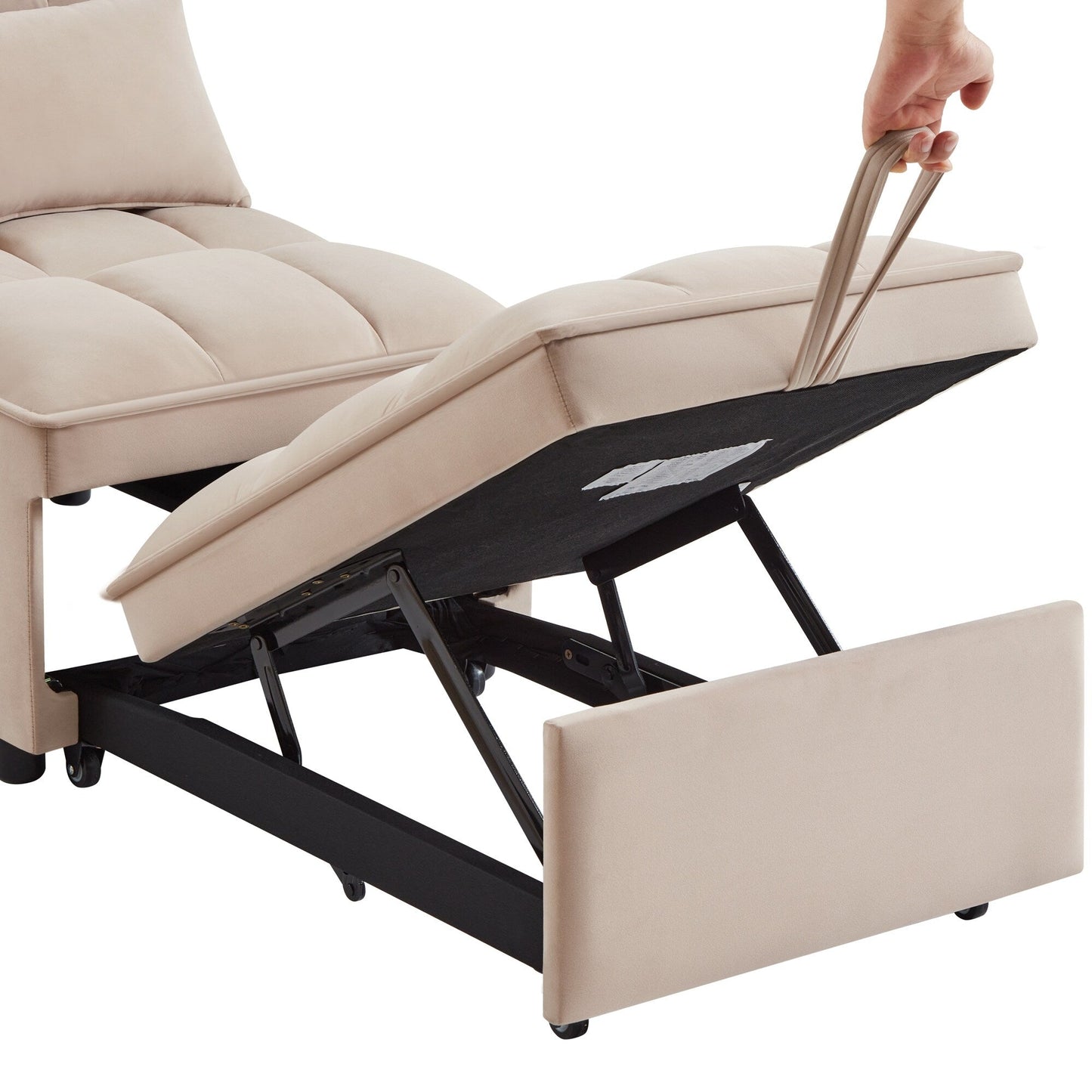 Canapé-lit pliant en velours taupe avec dossier réglable