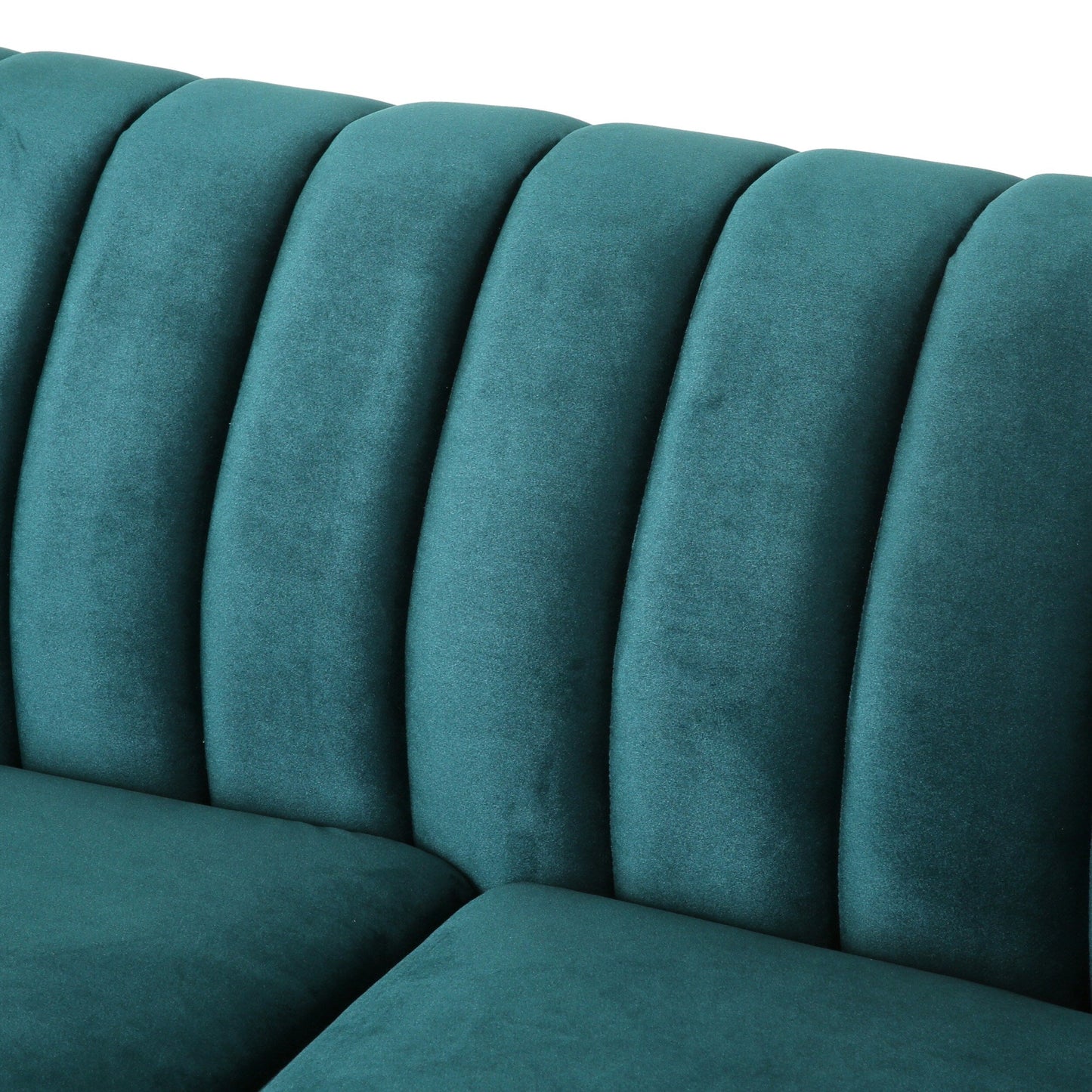 Canapé Chesterfield bleu sarcelle avec clous et pieds en bouleau