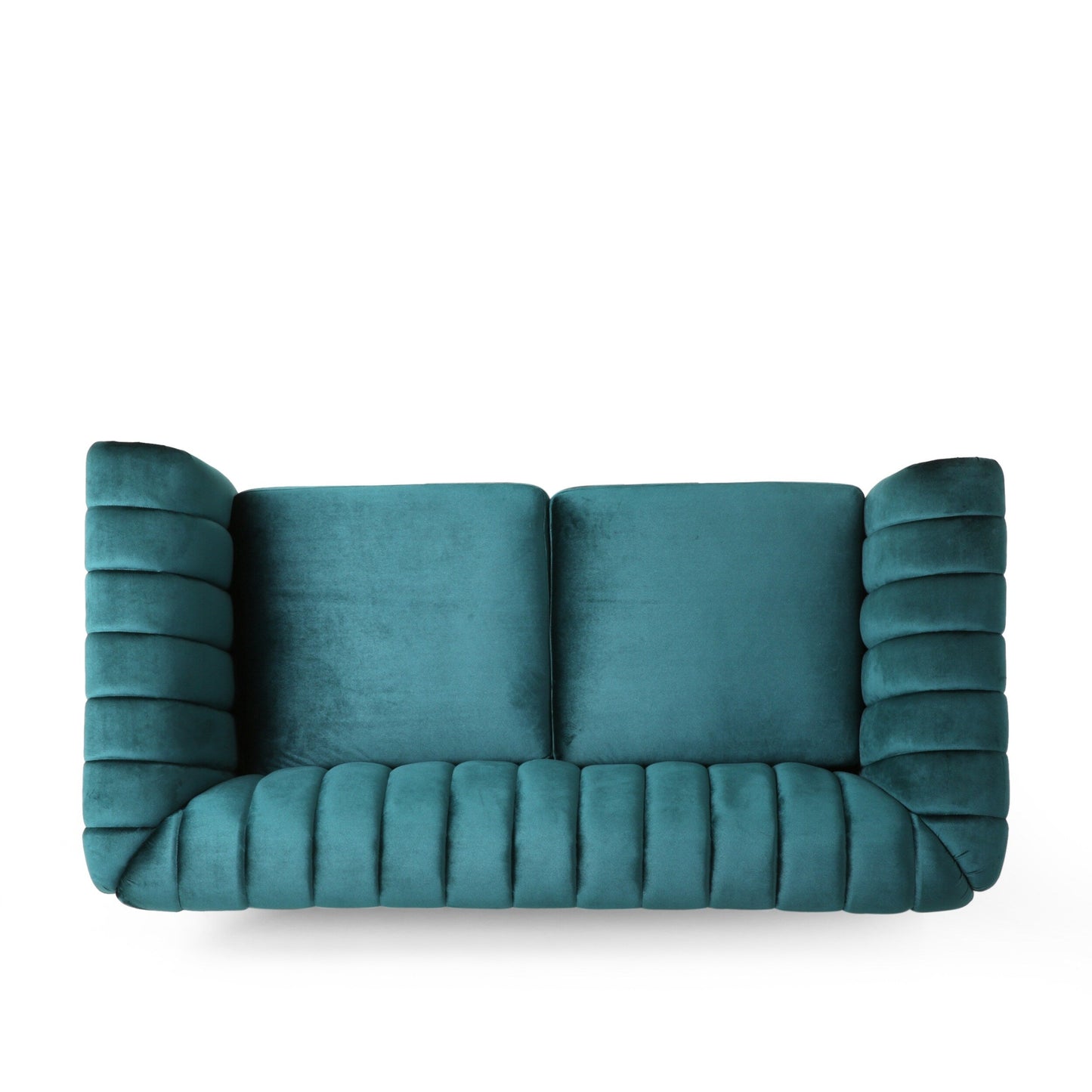 Canapé Chesterfield bleu sarcelle avec clous et pieds en bouleau