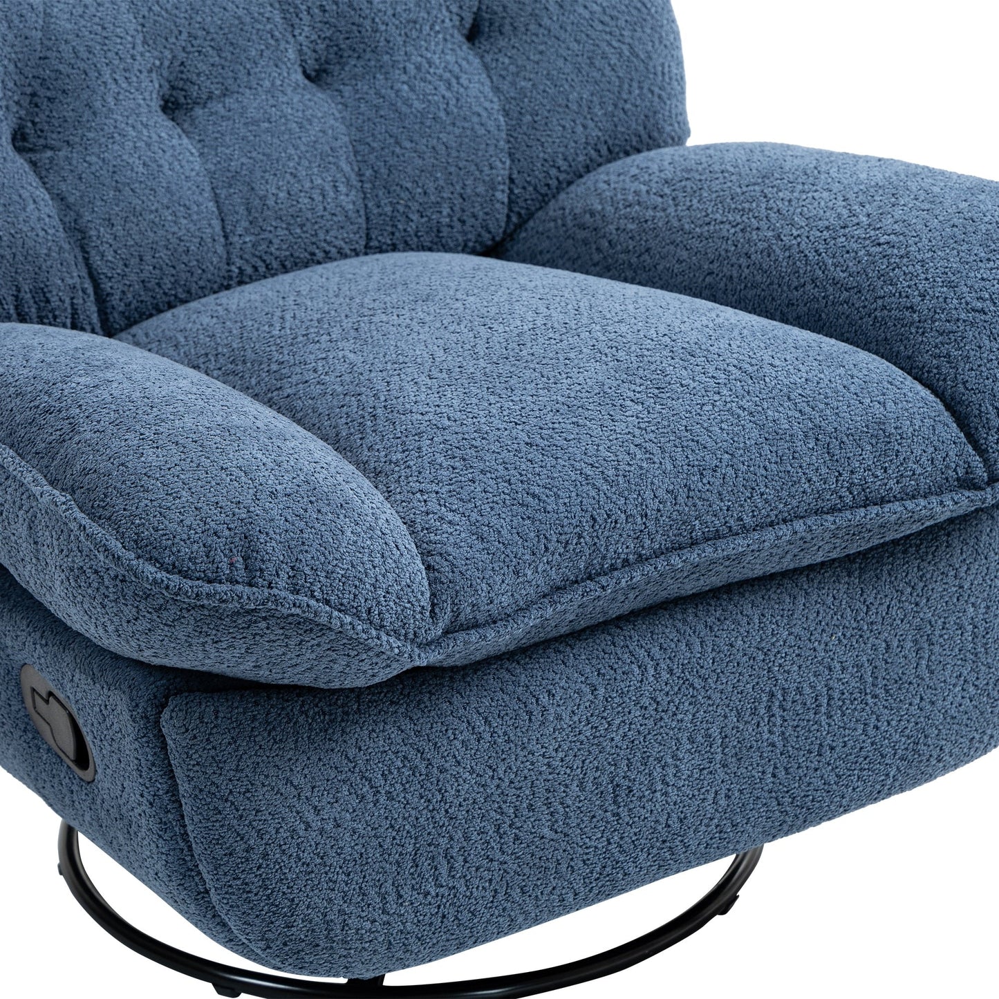 Fauteuil inclinable manuel pivotant à 360° surdimensionné en chenille bleu sarcelle avec repose-pieds allongé et dossier capitonné