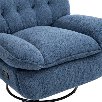 Fauteuil inclinable manuel pivotant à 360° surdimensionné en chenille bleu sarcelle avec repose-pieds allongé et dossier capitonné
