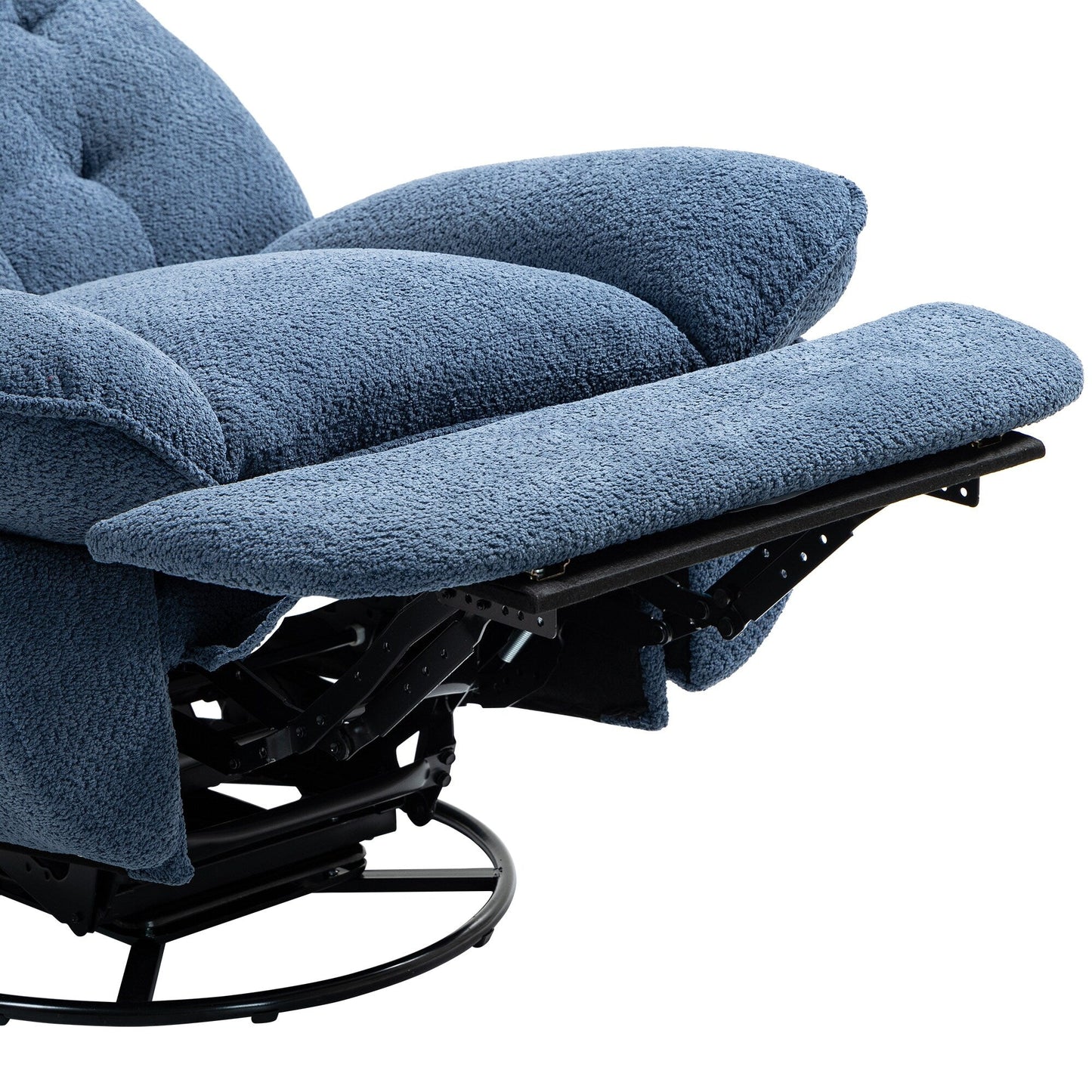 Fauteuil inclinable manuel pivotant à 360° surdimensionné en chenille bleu sarcelle avec repose-pieds allongé et dossier capitonné