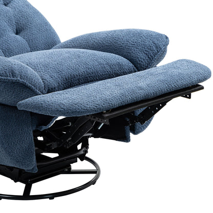 Fauteuil inclinable manuel pivotant à 360° surdimensionné en chenille bleu sarcelle avec repose-pieds allongé et dossier capitonné