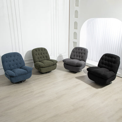 Fauteuil inclinable manuel pivotant à 360° surdimensionné en chenille bleu sarcelle avec repose-pieds allongé et dossier capitonné