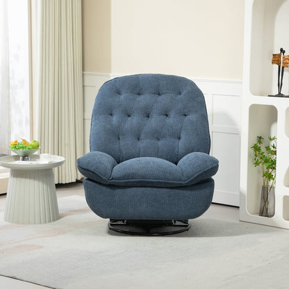 Fauteuil inclinable manuel pivotant à 360° surdimensionné en chenille bleu sarcelle avec repose-pieds allongé et dossier capitonné