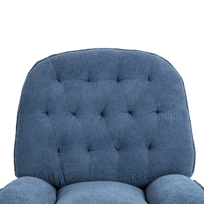 Fauteuil inclinable manuel pivotant à 360° surdimensionné en chenille bleu sarcelle avec repose-pieds allongé et dossier capitonné