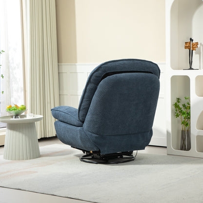 Fauteuil inclinable manuel pivotant à 360° surdimensionné en chenille bleu sarcelle avec repose-pieds allongé et dossier capitonné
