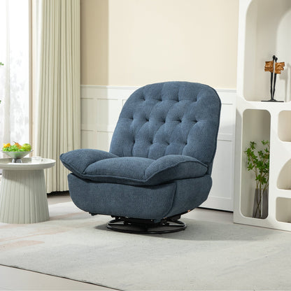Fauteuil inclinable manuel pivotant à 360° surdimensionné en chenille bleu sarcelle avec repose-pieds allongé et dossier capitonné
