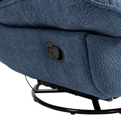 Fauteuil inclinable manuel pivotant à 360° surdimensionné en chenille bleu sarcelle avec repose-pieds allongé et dossier capitonné