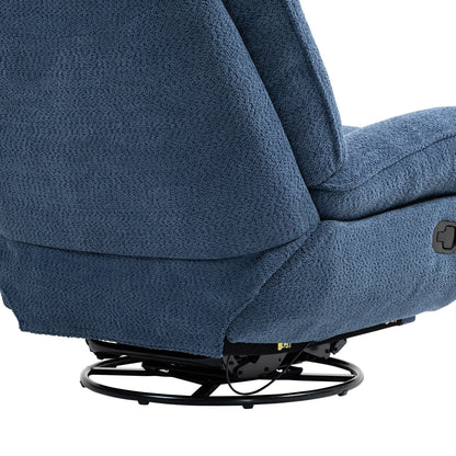 Fauteuil inclinable manuel pivotant à 360° surdimensionné en chenille bleu sarcelle avec repose-pieds allongé et dossier capitonné