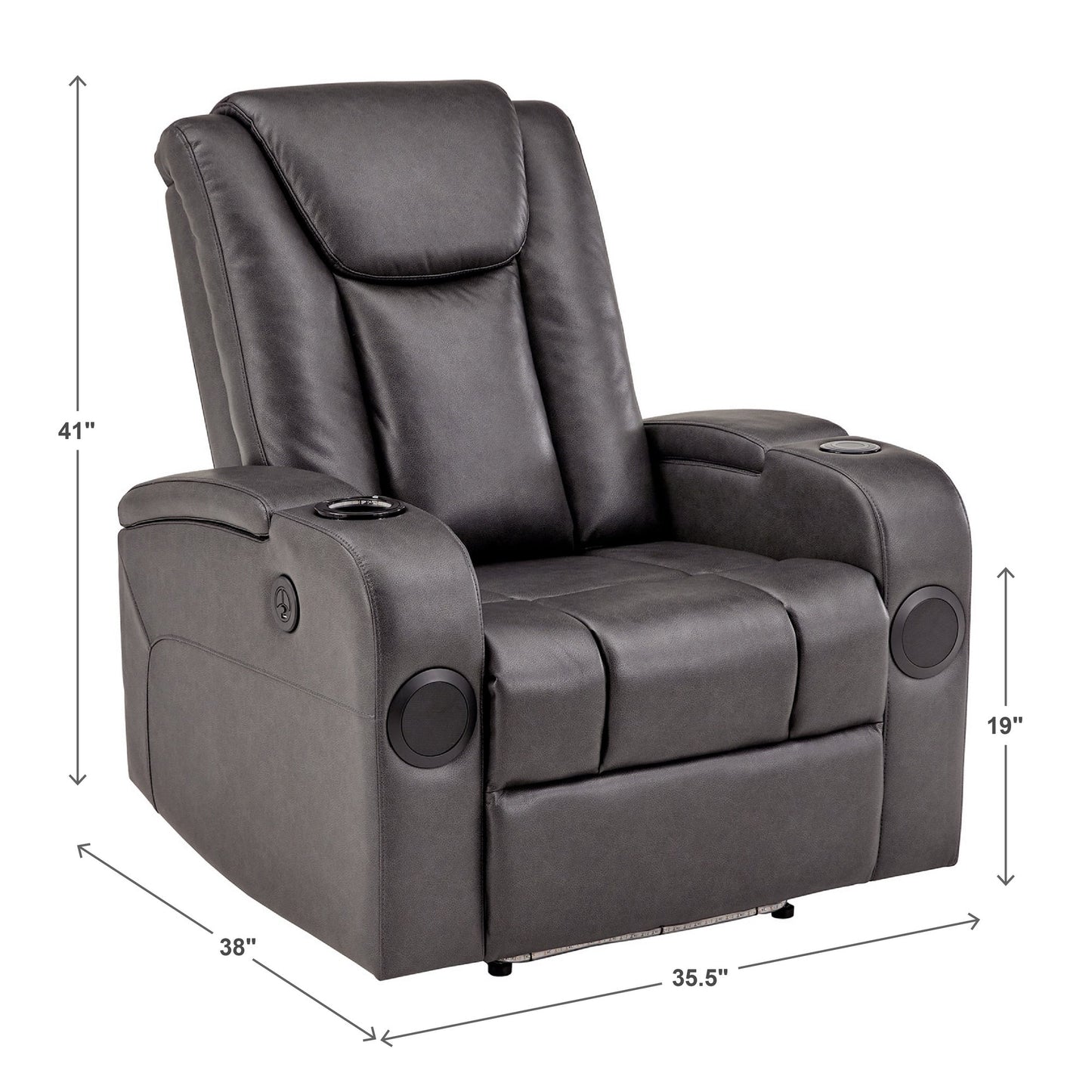Fauteuil inclinable électrique à LED en cuir vegan gris Terlingua avec haut-parleur, rangement, port USB et chargeur sans fil par iNSPIRE Q Classic