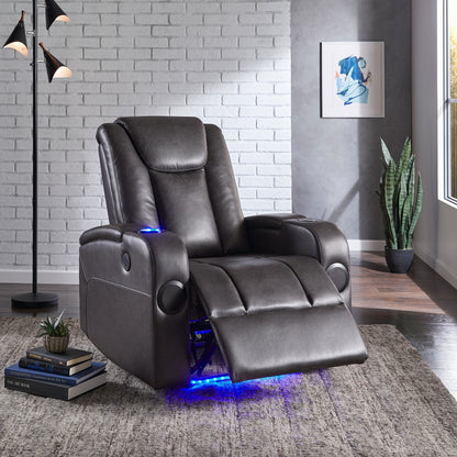 Fauteuil inclinable électrique à LED en cuir vegan gris Terlingua avec haut-parleur, rangement, port USB et chargeur sans fil par iNSPIRE Q Classic