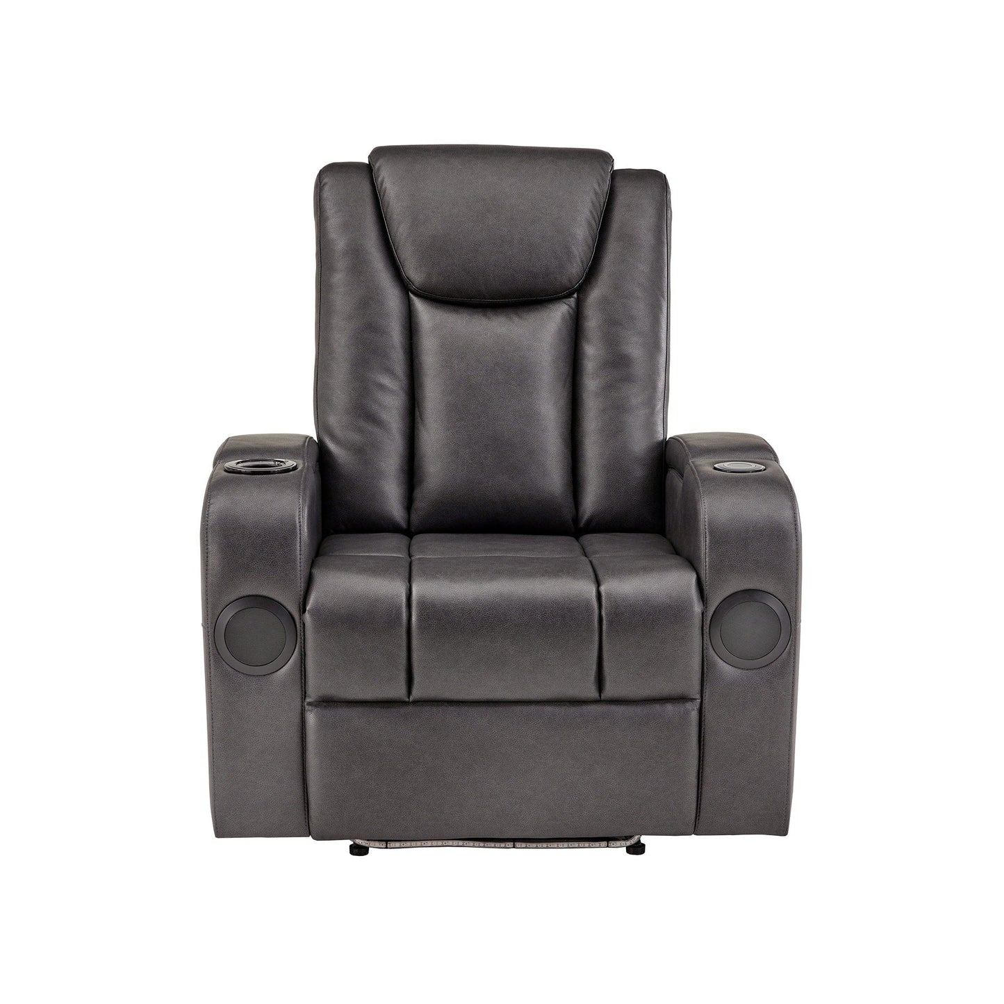 Fauteuil inclinable électrique à LED en cuir vegan gris Terlingua avec haut-parleur, rangement, port USB et chargeur sans fil par iNSPIRE Q Classic