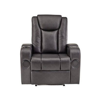 Fauteuil inclinable électrique à LED en cuir vegan gris Terlingua avec haut-parleur, rangement, port USB et chargeur sans fil par iNSPIRE Q Classic