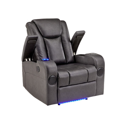 Fauteuil inclinable électrique à LED en cuir vegan gris Terlingua avec haut-parleur, rangement, port USB et chargeur sans fil par iNSPIRE Q Classic