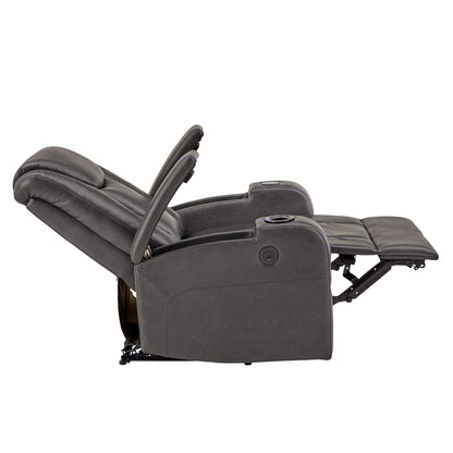 Fauteuil inclinable électrique à LED en cuir vegan gris Terlingua avec haut-parleur, rangement, port USB et chargeur sans fil par iNSPIRE Q Classic